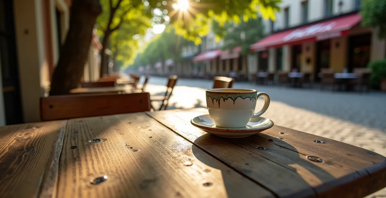 Seniors attablés en terrasse place de Metz par journée ensoleillée